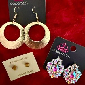 Paparazzi Gold Hoop and Crystal Earrings Set 3 pairs